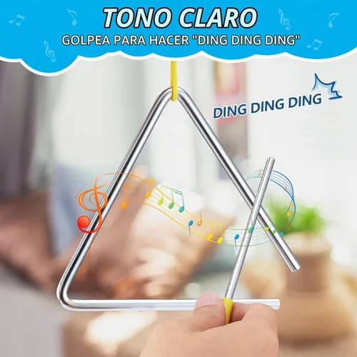 Vista 4 de TIPTAP Triángulo de percusión de mano, triángulo de acero musical de 6 pulgadas con golpeador, instrumento de percusión con sonido exquisito