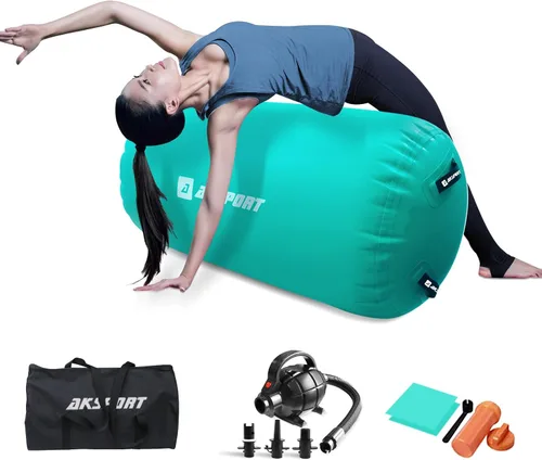 Vista 10 de AKSPORT Air Roller - Barril de aire para flexiones de espalda y resortes de mano, entrenamiento con bomba de aire eléctrica para uso Azul