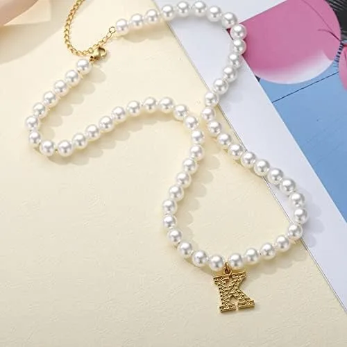 Vista 3 de SPRING YOW - Collar con inicial para mujer, cadena de perlas Collier en el cuello, colgantes de letra inglesa, gargantilla, accesorios de joyería