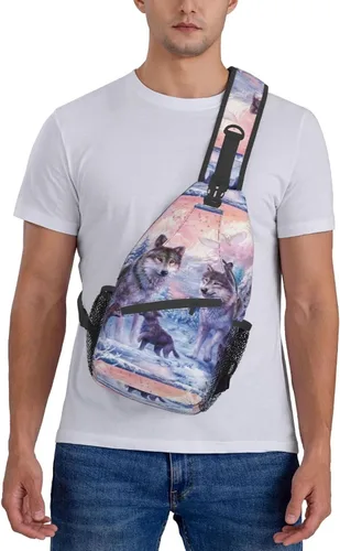 Vista 7 de PSVOD Bolsos cruzados de la familia de los lobos, Bolsos de hombro de los hombres, Mochilas de hombro en el pecho, Bolsos de cintura, Bolsos