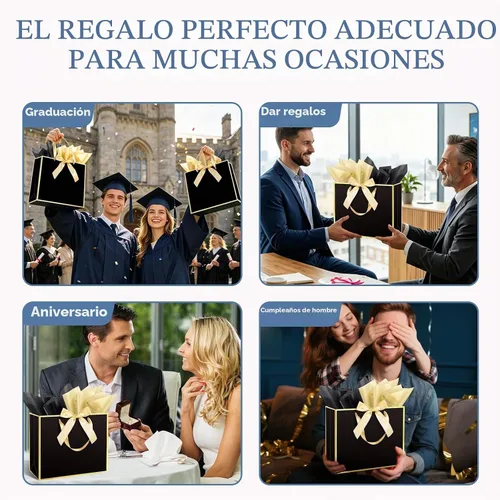 Vista 5 de Ethhqu Bolsas de regalo grandes con asas, 3 piezas negras con borde dorado