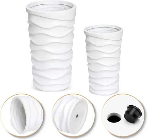 Vista 9 de LuxenHome Macetas Altas para Plantas de Exterior, Juego de 2 Macetas para Interiores y Exteriores con Orificio de Drenaje y Tapón de Goma, Macetas