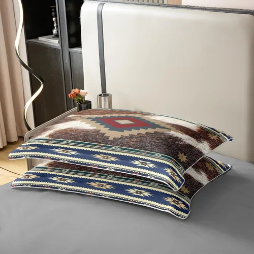 Vista 4 de jejeloiu Juego de ropa de cama azteca, tamaño King, estampado de piel de vaca occidental, funda de edredón 100% algodón para niños, funda de edredón
