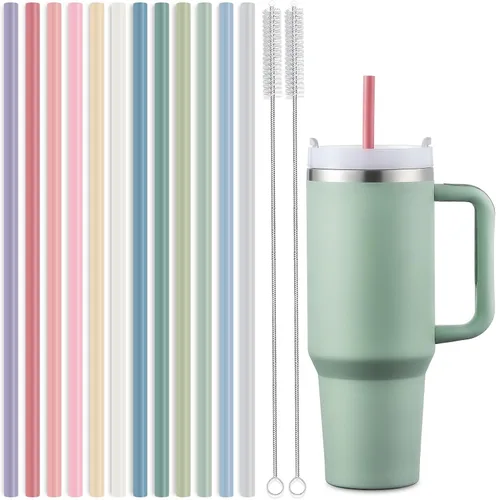 Vista 8 de Paquete de 12 popotes extralargos de 36.8 cm de silicona reutilizables para jarras Stanley de 40 oz, 1 galón, 128, 75, 64 OZ, botella grande de agua