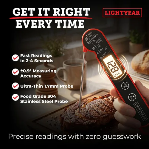 Vista 2 de Termómetro de carne Lightyear Termómetro de cocina de lectura instantánea para asar, tostar y barbacoa, imán incorporado, resistente al agua IP65