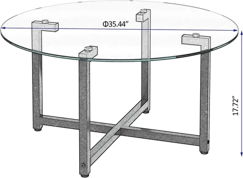 Vista 3 de Mesa de centro redonda de cristal, mesas centrales laterales modernas para sala de estar con patas de metal (transparente)