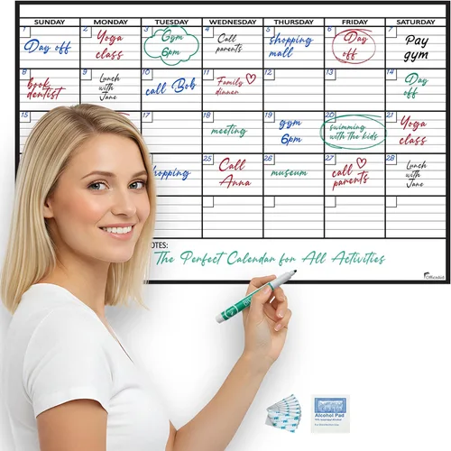 Vista 22 de (2 PK) Pequeño Calendario de Borrado en Seco para Pared, 17x26 Pulgadas, Pequeño Calendario de Pared Borrable, Pizarra Blanca para Oficina, Hogar
