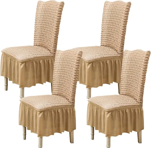 Vista 27 de Qubjus Juego de 2 fundas elásticas para sillas de comedor con falda, extraíbles y lavables, para sillas de cocina, juego de fundas protectoras