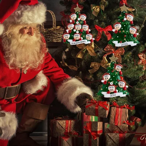 Vista 3 de Adornos de Navidad personalizados, adornos para árbol de Navidad, familia de 2 a 7 nombres, muñeco de nieve, ciervo, decoración de Navidad