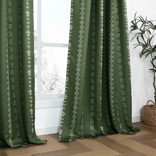 Vista 9 de Lino Rosa Cortinas de Crema y Negro para Cocina, Cortinas Opacas Bohemias para Ventana de Baño y Sala de Estar, 45 Pulgadas de Largo