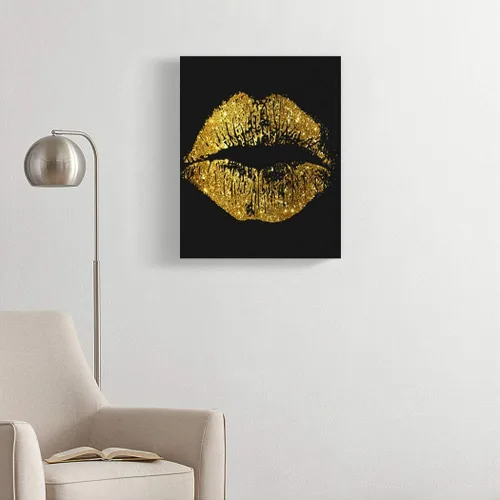 Vista 2 de Kits de pintura de diamantes 5D para bricolaje, labios dorados con purpurina, arte fino, divertido, pintura de taladro completo, lienzo