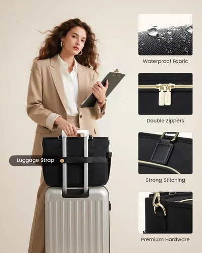 Vista 6 de LOVEVOOK Bolsa de mano para profesores, bolsa para laptop para mujer con portavasos grande y área de archivo de acordeón, bolsa de trabajo