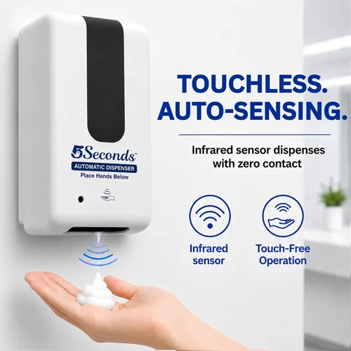 Vista 3 de 5Seconds Automatic Foam Soap Dispenser, Touchless Wall Mount, Infrared Sensor, Lockable, Battery Powered, Commercial Grade