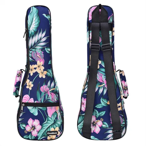 Vista 12 de CloudMusic Funda para ukelele - Mochila acolchada para concierto de 23 pulgadas (concierto, flores coloridas en negro)