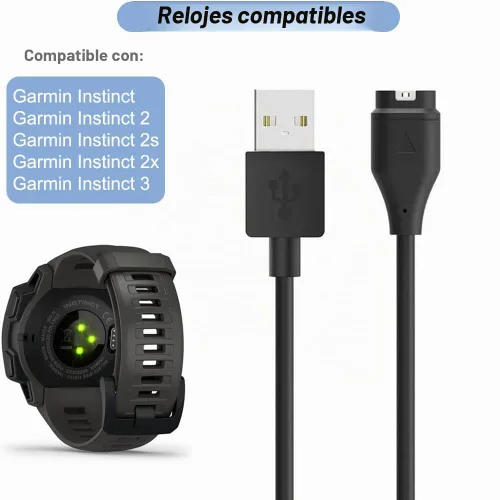 Vista 2 de Cargador para Garmin Instinct, Instinct 3 2 2S 2X, cable de carga de repuesto, cable USB con tapón antipolvo blanco para Garmin Smart Watch (1)