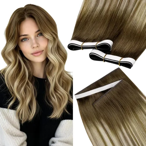 Vista 79 de LaaVoo - Extensiones de cabello humano con cinta adhesiva, color marrón a rubio ceniza, extensiones de cabello humano real, cintas en extensiones