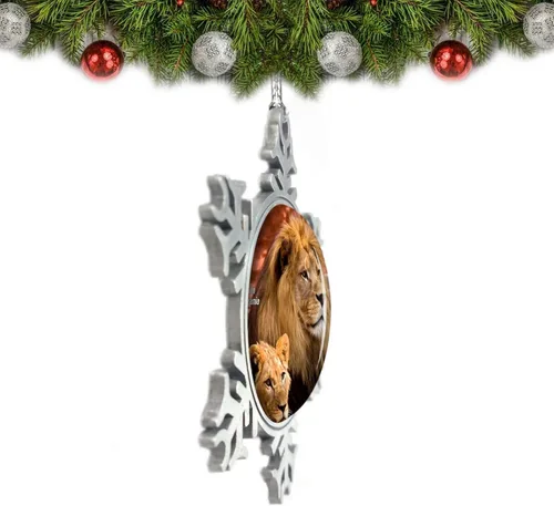 Vista 2 de Tanzania León Vida Silvestre Adorno de Navidad Decoración Árbol Cristal Metal Recuerdo Regalo