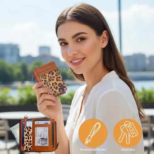 Vista 5 de Cartera para tarjetas de crédito para mujer, con bloqueo RFID, delgada, pequeña, minimalista, tarjetero con ventana de identificación