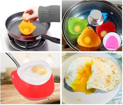 Vista 9 de Cazador escalfador de huevos con parte inferior plana de silicona para huevos escalfados, huevos escalfados de silicona para huevos duros suaves