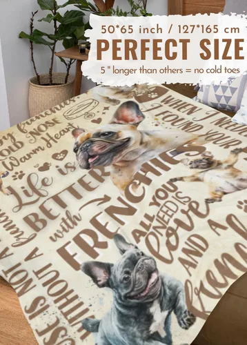 Vista 4 de Huglanket Regalos de bulldog francés, regalos franceses para mujeres, manta de franela súper suave y agradable a la piel, 50 x 65 pulgadas