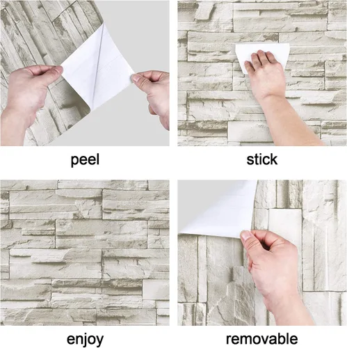 Vista 8 de WENMER Papel tapiz de ladrillo 3D para despegar y pegar de 17.7 x 78.7 pulgadas, papel tapiz de ladrillo sintético, autoadhesivo, extraíble, papel