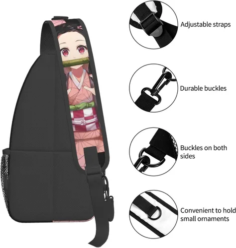 Vista 4 de Aolazw Mochila de anime Nezukos unisex cruzada mochila manga solo hombro bolsa pecho bolsa Cosplay Daypack, N1, Mochilas Sling