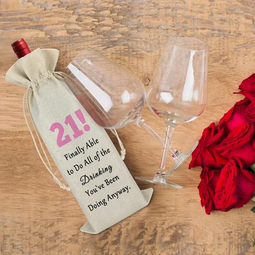 Vista 5 de Gfhzdmf Regalo de cumpleaños número 21 para niña y niño, bolsa de vino, regalo de feliz 21 años de antigüedad para amiga, nieta que cumple 21 años