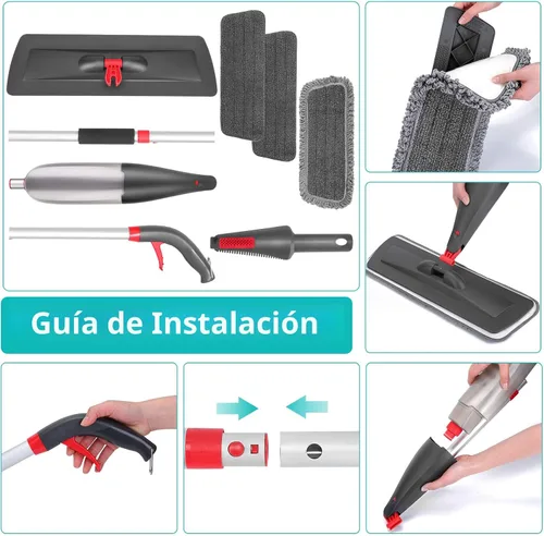 Vista 7 de Trapeador en aerosol para limpieza de suelos con 3 almohadillas lavables, mopa de microfibra húmeda y seca con botella recargable de 27.1 fl oz