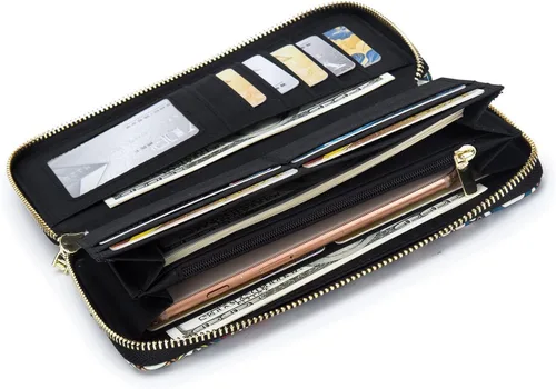Vista 196 de Cartera de mano para mujer, estilo bohemio, con RFID, elegante, espaciosa con correa para viajes, capacidad para tarjetas, teléfono, dinero