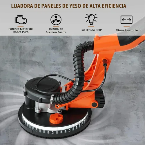 Vista 3 de IRONMAX Lijadora eléctrica para paneles de yeso, lijadora eléctrica plegable de 6 velocidades variables con colector de polvo al vacío, luz LED