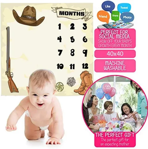Vista 5 de F-FUN SOUL - Manta mensual de vaquero occidental para bebé, 48 x 40 pulgadas, botas de pistola, sombreros, manta de guardería para mamá recién
