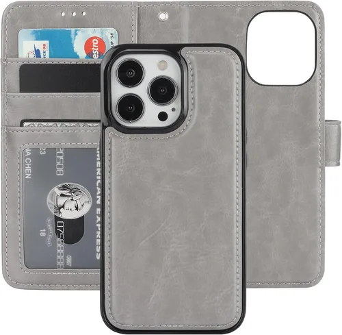 Vista 16 de Bocasal Funda tipo cartera desmontable para iPhone 13 Pro con bloqueo RFID, ranuras para tarjetas, soporte de cuero PU premium con soporte magnético