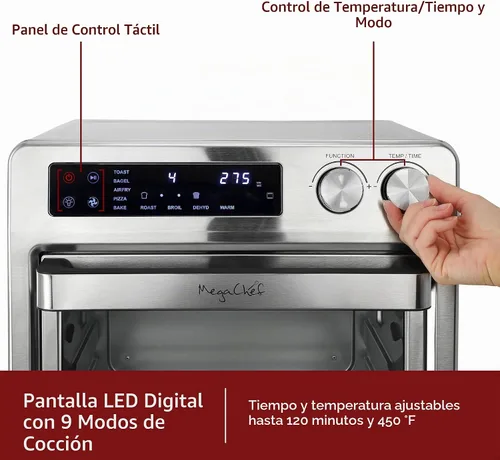 Vista 6 de MegaChef Freidora de aire multifunción eléctrica digital de 25 cuartos de galón y horno de encimera con asar, hornear y tostar