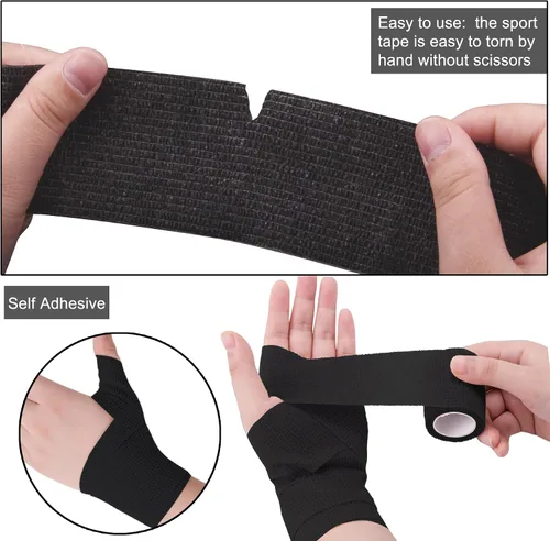 Vista 3 de BQTQ 96 rollos de cinta autoadhesiva de 2 pulgadas, color negro, autoadhesiva, vendaje atlético, vendajes elásticos para esguinces de hinchazón