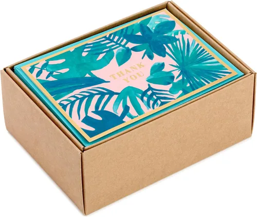 Vista 4 de Hallmark Surtido de tarjetas de agradecimiento en caja y en blanco (cuatro diseños tropicales surtidos, 40 tarjetas de notas y sobres)