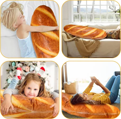 Vista 5 de Almohada 3D de pan simulada, almohada de pan con mantequilla, almohada de baguette, almohada de cuerpo graciosa, peluche relleno de pan