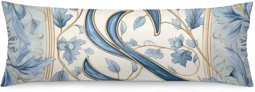 Vista 7 de Funda de almohada con monograma rústico de color azul suave con inicial N Body de 20 x 54 pulgadas, funda de almohada floral personalizada