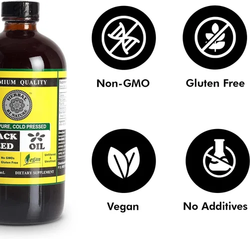 Vista 5 de Aceite de semilla negra pura – 100% puro Nigella sativa – prensado en frío – vegano – sin OMG – 16 oz – en botella de vidrio – Herbal by Nature
