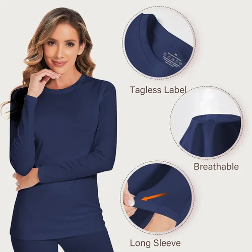 Vista 4 de YADIFEN Conjunto de ropa interior térmica para mujer, pantalones largos para mujer, capa base con forro polar, ropa interior larga, parte superior