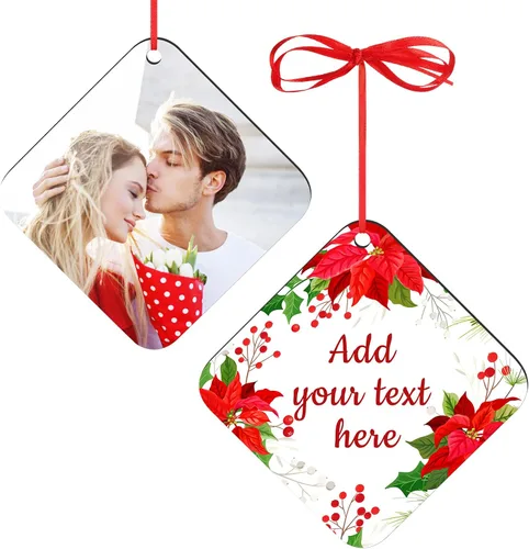 Vista 18 de Adornos de Navidad personalizados con foto, 1-150 paquetes de imágenes de texto con nombre de logotipo personalizado para bodas de Navidad