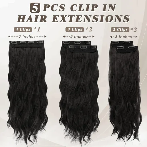 Vista 2 de BARSDAR Clip en flequillo de cabello humano + extensiones de cabello ondulado con clip - Negro