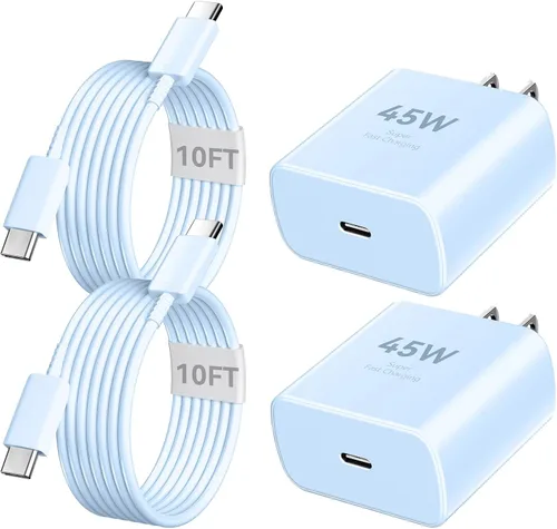 Vista 16 de Cargador para teléfono 17 16 Pro Max de carga rápida, bloque de carga USB C súper rápido de 45 W con cable de carga de 6.6 pies para 17 16 Pro
