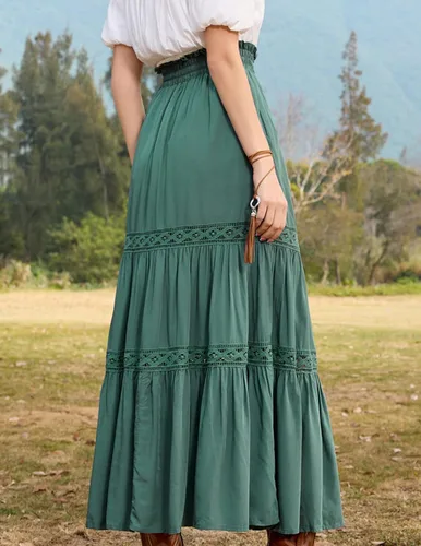 Vista 5 de Scarlet Darkness Faldas largas de verano para mujer, faldas renacentistas con cordón