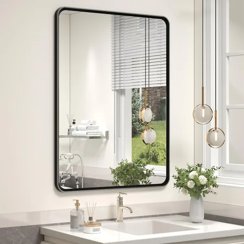 Vista 51 de OKPAL - Espejo de tocador de baño de 20x24 pulgadas con marco de metal cepillado en bronce, espejo de baño con marco de metal cepillado en bronce