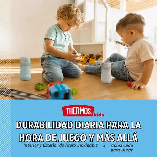 Vista 3 de Thermos Bebé 10 oz. Botella de acero inoxidable con popote emergente, coches
