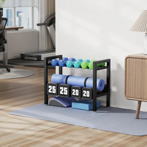 Vista 3 de Dumbbell Rack 2-Tier Adjustable Weight Rack For Home Gym Dumbbells Kettlebell (Rack Only)
