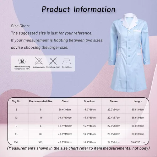 Vista 7 de Lorilida Vestido de manga larga con botones frontales para hospital, enfermera, médico, vestido de uniforme de laboratorio