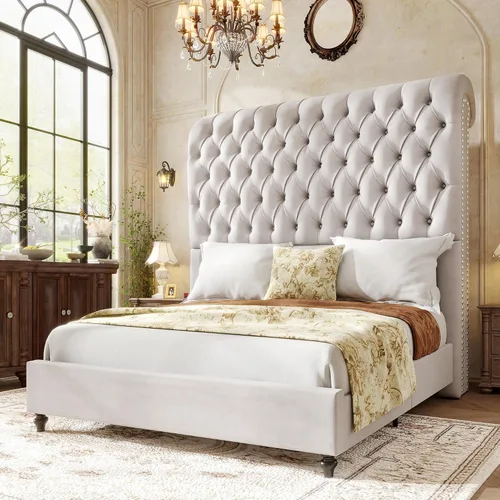 Vista 10 de Jocisland Base de cama Queen con cabecera tapizada de terciopelo de 59 Negro