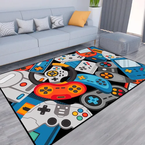 Vista 15 de Alfombra de juego Lacut para adolescentes, alfombra con decoración de control de juego, alfombra de juego 3D para dormitorio, sala de estar, sala