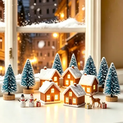 Vista 6 de ONESING 24 Pcs Mini Bottle Brush Trees with Wooden Base Artificial Small Christmas Pine Tree for Crafts, Winter Snow Ornaments for Christmas Table
